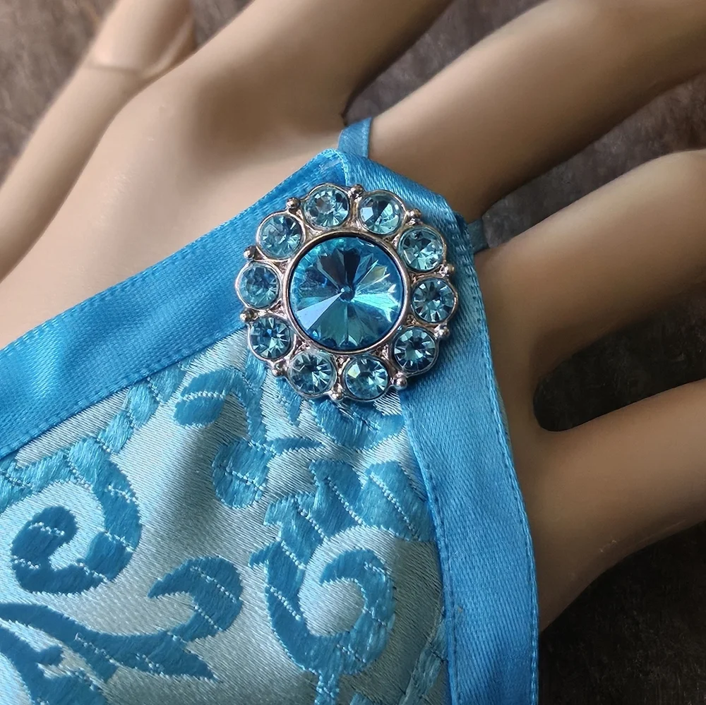Elegant Vivid Blue Brocade Fingerless Gloves